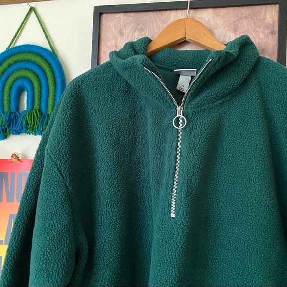 Ava & Viv Green Sherpa O-Ring Quarter Zip Pullover Sweatshirt 2X - Picture 3 of 8